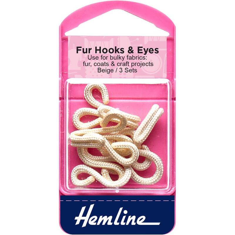 Hemline Fur Hooks & Eyes Fasteners, Extra Large, Beige, 3 Sets, Re-Usable Box