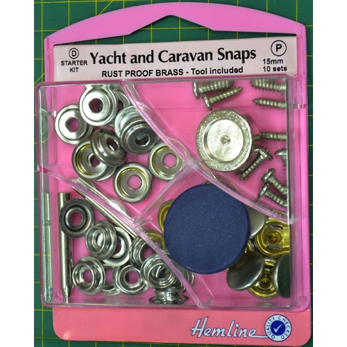 Hemline Yacht & Caravan Snaps, Brass Quality, Tool Included, 15mm, 10 Sets