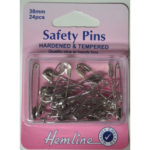 Hemline Safety Pins, Hardened & Tempered, 38mm 24 Pieces, Re-Usable Box