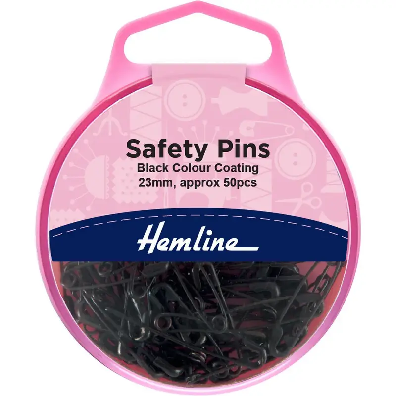 Hemline Safety Pins: 23mm Black - 50pcs