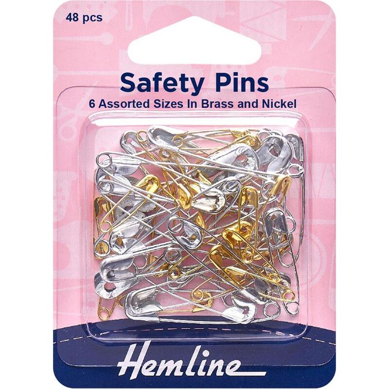 Hemline Safety Pins Assorted Value Pack 48 Pieces, 19, 23, 27, 34, 38 & 46mm