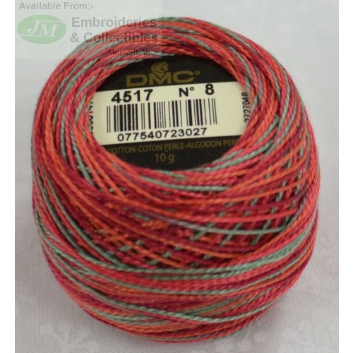 DMC Coloris Thread Perle Cotton No.8 Ball, #4517 VARIEGATED, 10g, 80m