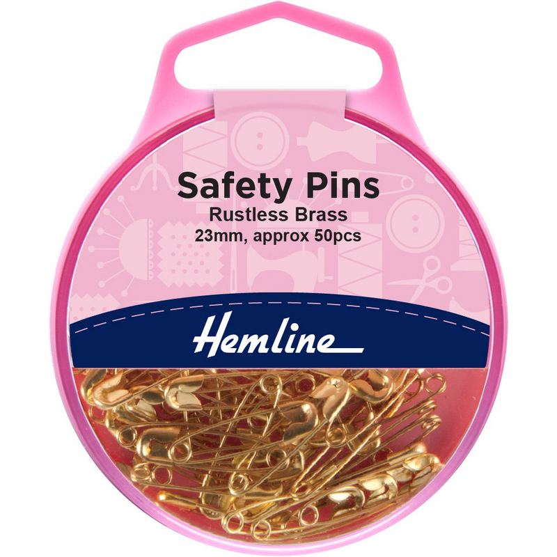 23mm Brass (Rustless) Safety Pins 50 Pieces, Re-Usable Box by Hemline