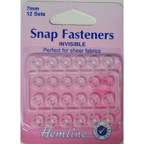 Hemline Invisible Snap Fasteners, 7mm, 12 Sets, Perfect For Sheer Fabrics