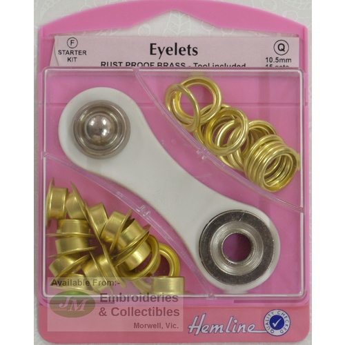 Hemline Eyelets Rust Proof Brass, Tool Included, 10.5mm, 15 Sets GOLD Colour