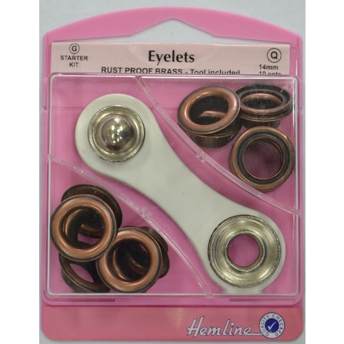 Hemline Eyelets Rust Proof Brass, Tool Included, 14mm, 10 Bronze Colour Eyelets