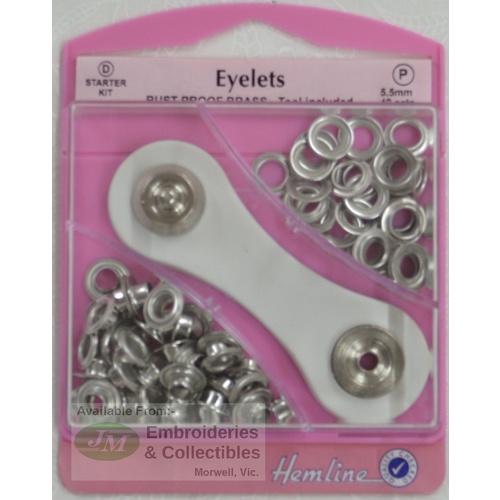 Hemline Eyelets Rust Proof Brass, Tool Included, 5.5mm, 40 Sets NICKLE Colour