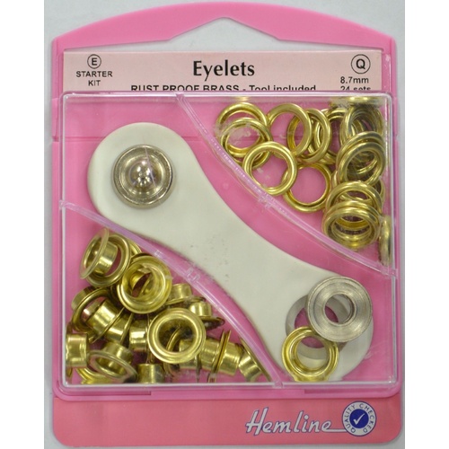 Hemline Eyelets Rust Proof Brass, Tool Included, 8.7mm, 24 Sets GOLD Colour