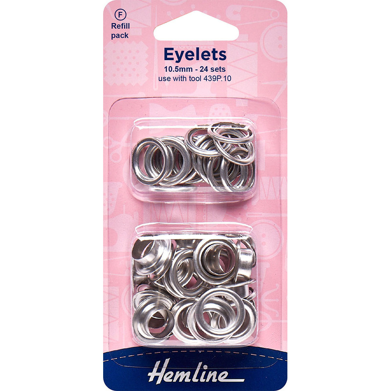 Hemline Eyelets Rust Proof Brass, Refil Pack, 10.5mm, 24 Sets Nickle Colour