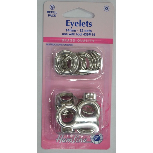 Hemline Eyelets Rust Proof Brass REFILL, 14mm, 12 Sets NICKLE Colour