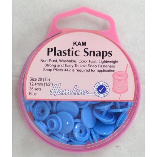 Hemline Kam Plastic Snaps, Size 20 (T5) 12.5mm, BLUE, Washable Non Rust