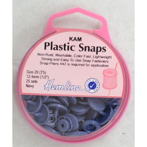 Hemline Kam Plastic Snaps, Size 20 (T5) 12.5mm, NAVY, Washable Non Rust