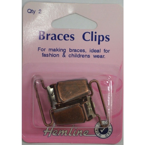 Hemline Braces Clips, 30mm, 2pcs, BRONZE Colour, For Braces, Fashion, Childrens Wear