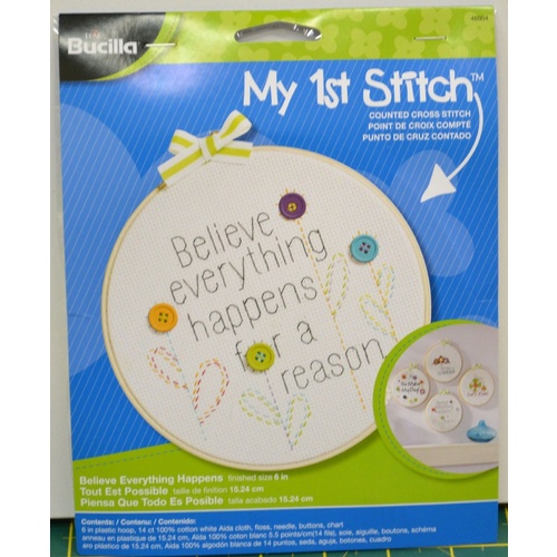 Bucilla My 1st Stitch Cross Stitch Kit w/Hoop 6" (15.25cm) "BELIEVE EVERYTHING"
