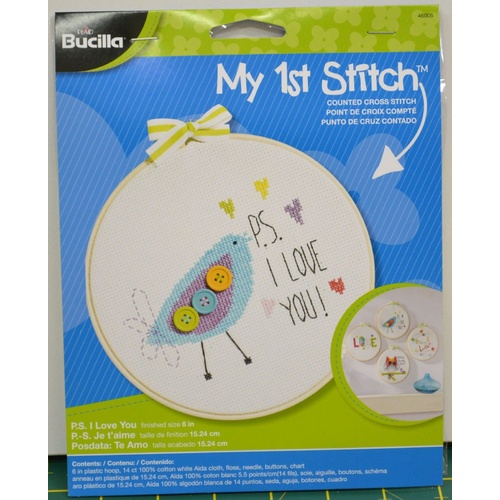 Bucilla My 1st Stitch Cross Stitch Kit w/Hoop 6" (15.25cm) "P.S. I LOVE YOU"