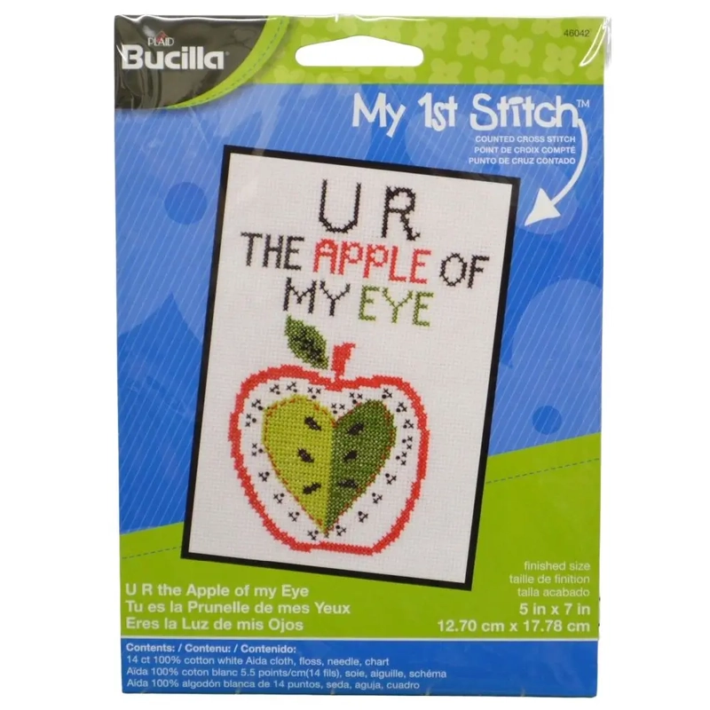Bucilla My 1st Stitch Cross Stitch Kit 5"x7" "U R The Apple Of My Eye"