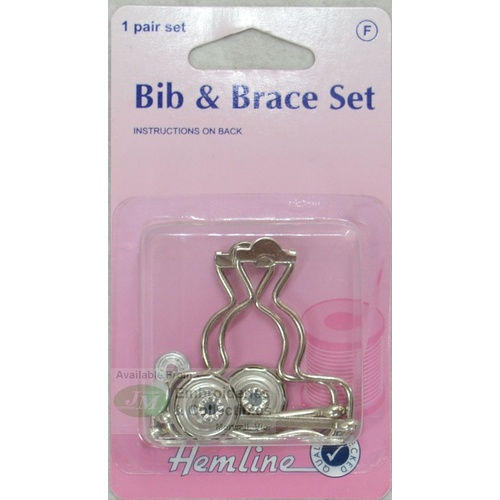 Hemline Bib & Brace Set, 1 Pair Set, Nickle Colour, Instructions On Pack