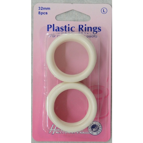 Hemline Plastic Rings 32mm 8 Pack For Curtains & Tie Backs