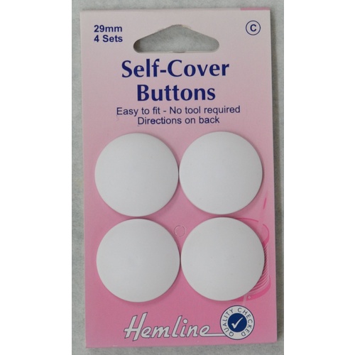 Hemline Self Cover Buttons 29mm, 4 Sets, Plastic, Easy to Fit No Tools Required