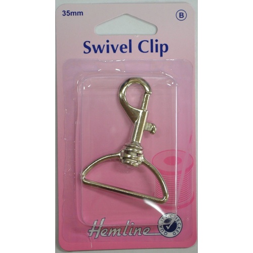 Hemline Swivel Clip, 35mm, Metal Construction, Spring Loaded Catch NICKLE Colour