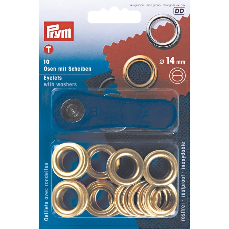 Prym Eyelets And Washers 14mm, Silver-Coloured Brass - Rustproof Pk of 10