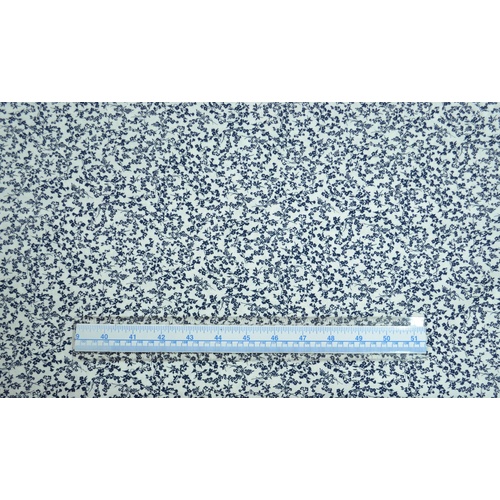 Cotton Fabric #5609.WN, 110cm Wide Per Metre, WHITE / NAVY Print
