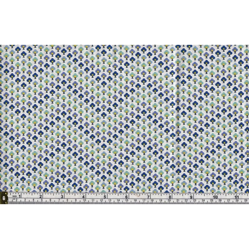 Liberty Summer House Topiary Chevron Blue 112cm Wide Cotton Fabric 5674X