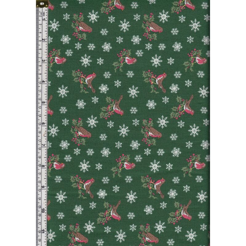 Liberty A Festive Collection JOLLY ROBIN Green 112cm Wide Cotton Fabric 5747B