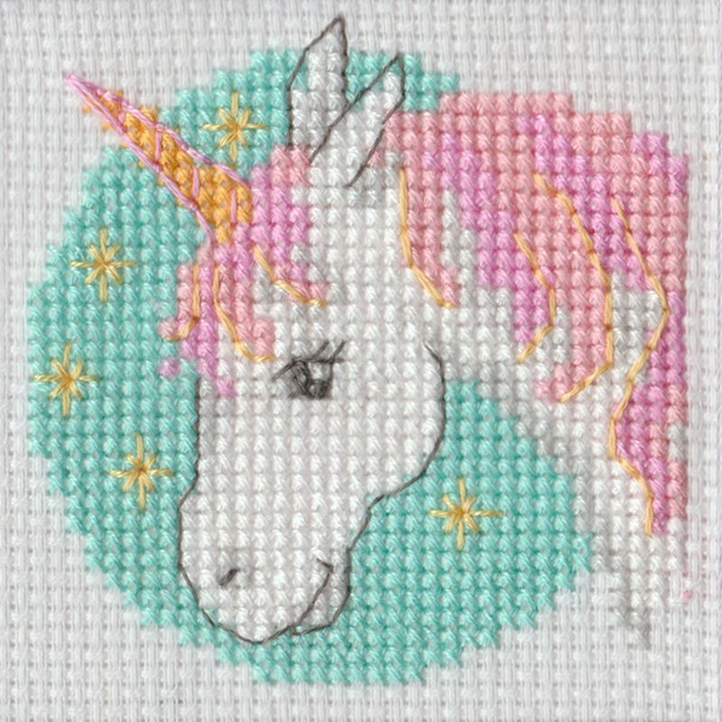 Beutron Cross Stitch Kit, UNICORN 7 x 7cm, 14ct Aida, DMC Stranded Cotton