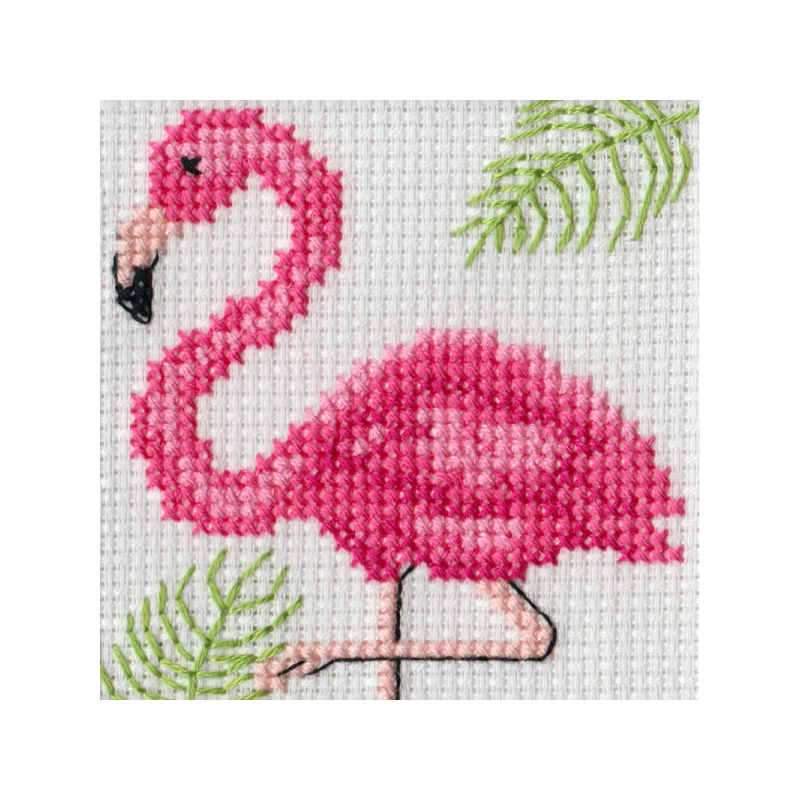 Beutron Cross Stitch Kit, FLAMIGO 7 x 7cm, 14ct Aida, DMC Stranded Cotton