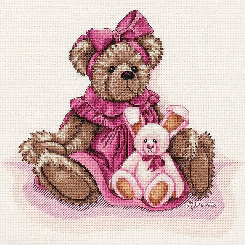DMC Playtime Bears Jill & Bunny Cross Stitch Kit, 25 x 23cm, 16ct Aida #581211
