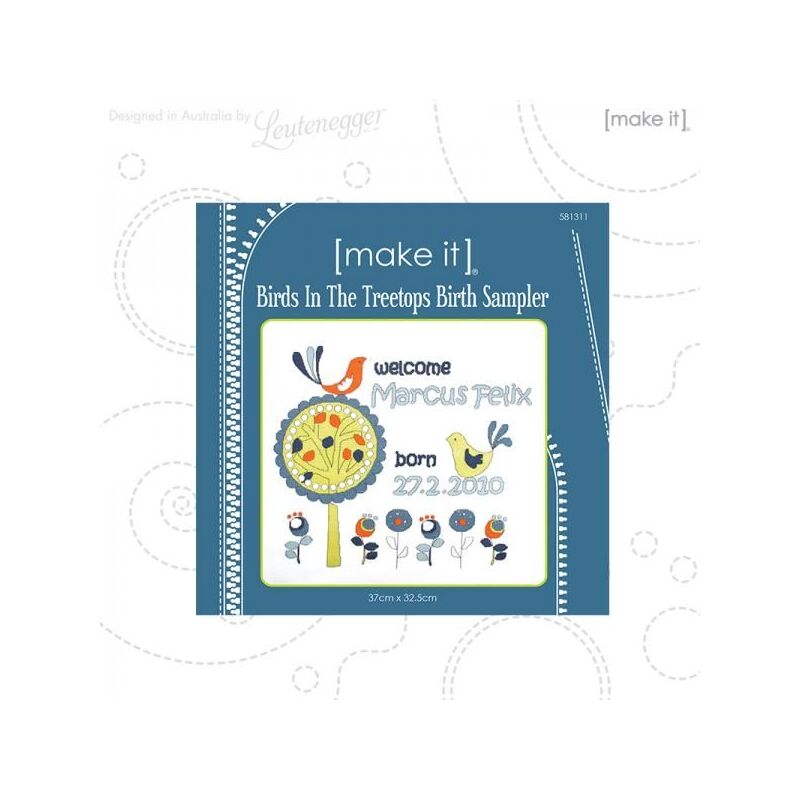 Make It, BIRDS IN THE TREETOPS BIRTH SAMPLER Counted Cross Stitch Kit #581311
