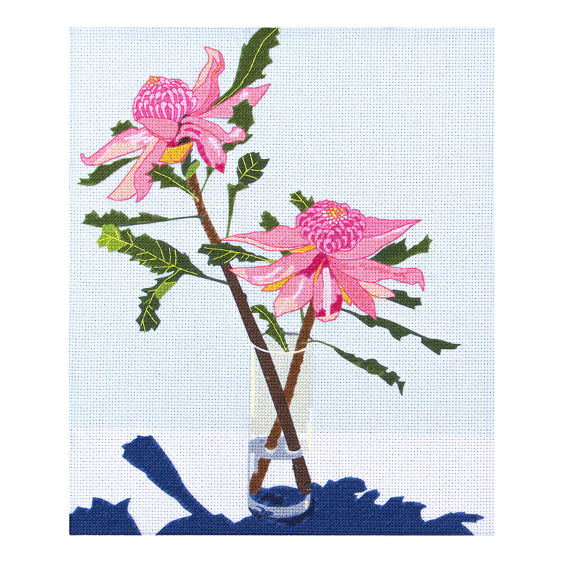 PINK WARATAH Printed Half Stitch Kit 25cm x 30cm by Nicola Woodcock