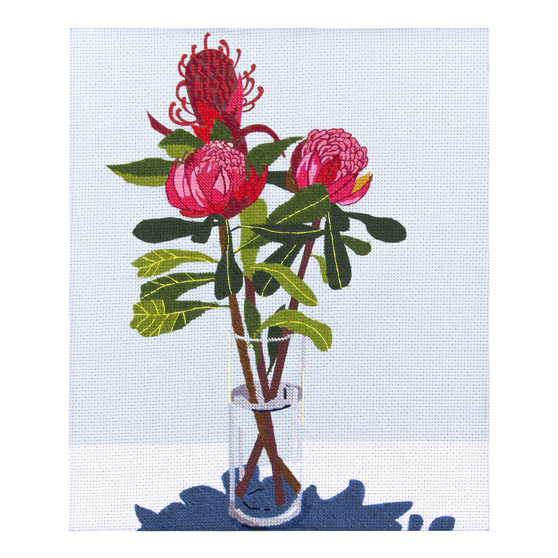 RED WARATAH Printed Half Stitch Kit 25cm x 30cm by Nicola Woodcock