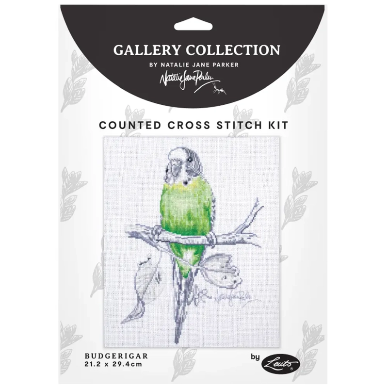 BUDGERIGAR Natalie Jane Parker Counted Cross Stitch Kit 21.2cm x 29.4cm