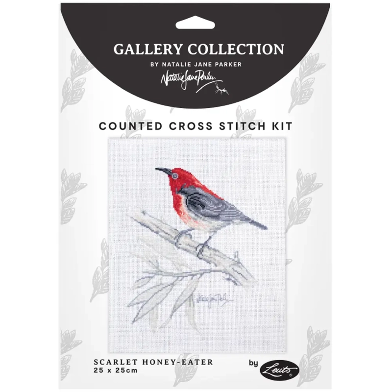 SCARLET HONEY EATER Natalie Jane Parker Counted Cross Stitch Kit 25cm x 25cm