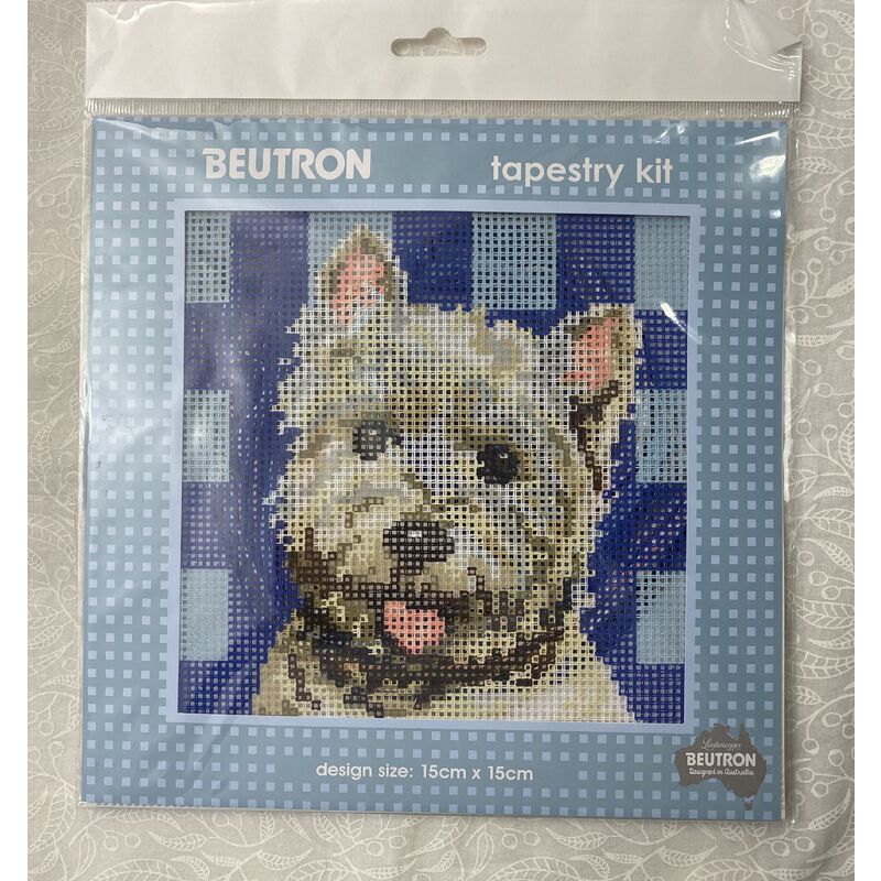 Beutron Tapestry Kit, TERRIER 15cm x 15cm, Printed Canvas, Stranded Cotton Yarn