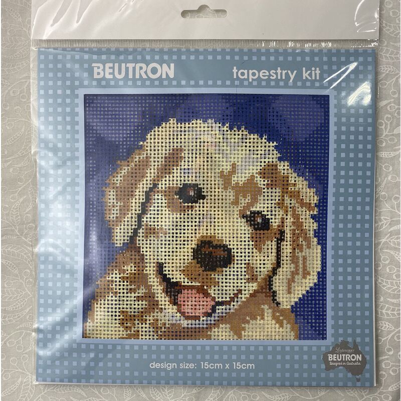 Beutron Tapestry Kit, GOLDEN RETRIEVER 15cm x 15cm, Printed Canvas, Starnded Cotton Yarn