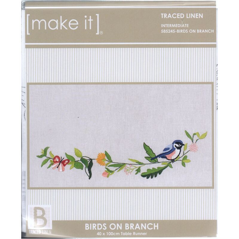 Make It BIRDS ON BRANCH Table Runner Traced Linen Embroidery Kit - 585245