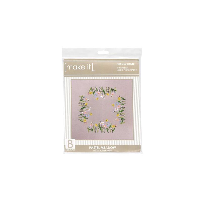 Make It PASTEL MEADOW Table Topper Traced Linen Cross Stitch Kit #585246
