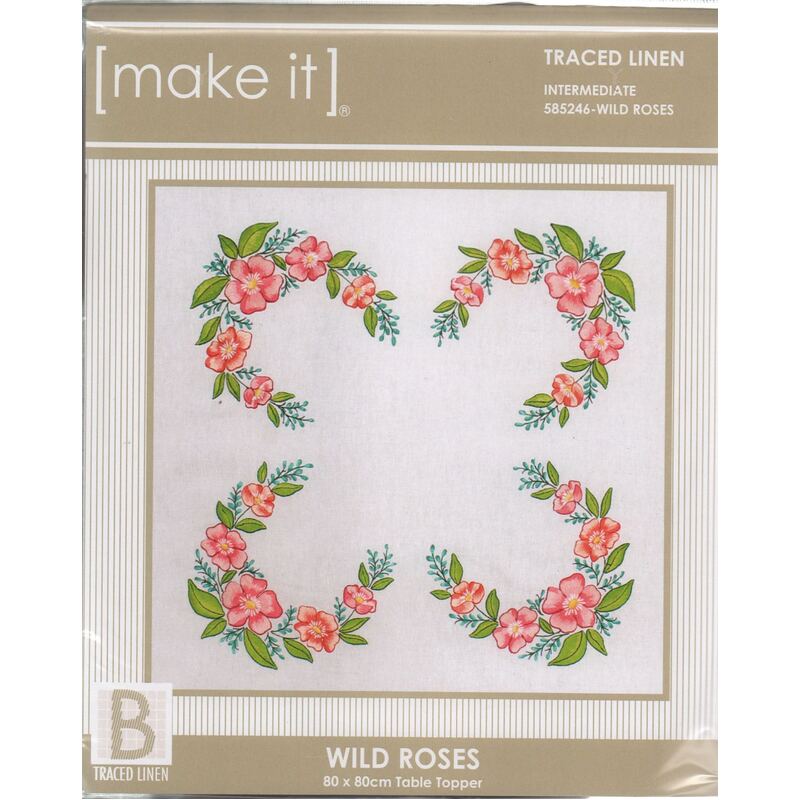 Make It WILD ROSES Table Topper Traced Linen Cross Stitch Kit #585246