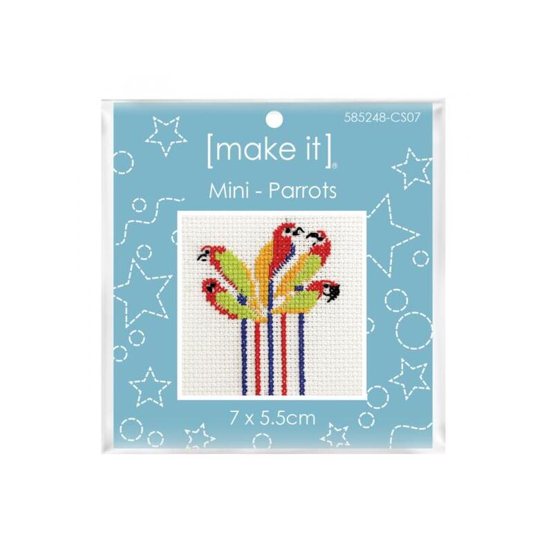 Make It PARROTS Mini Cross Stitch Kit, 7cm x 5.5cm, 585248-CS07