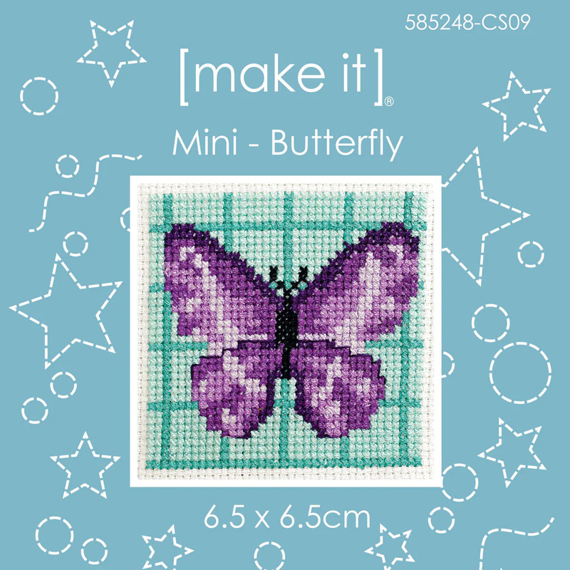 Make It BUTTERFLY Mini Cross Stitch Kit, 6.5cm x 6.5cm, 585248-CS09
