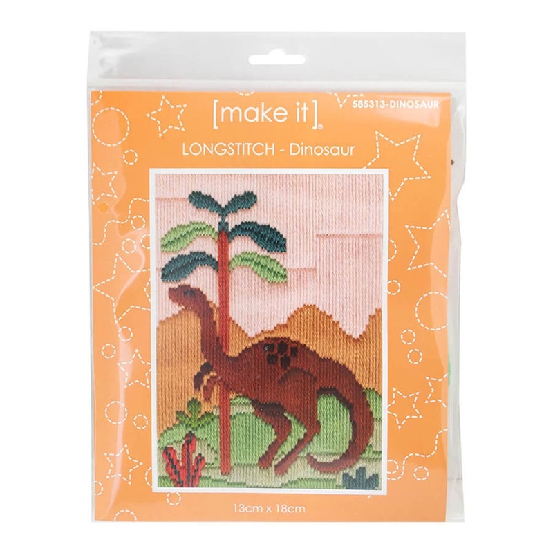 DINOSAUR Longstitch Kit, Great For Beginners, 13cm x 18cm