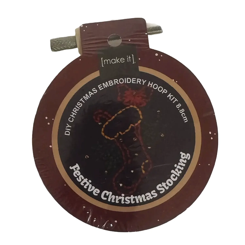 Festive Christmas Stocking, DIY Christmas Embroidery Hoop Kit 8.8cm by Make It