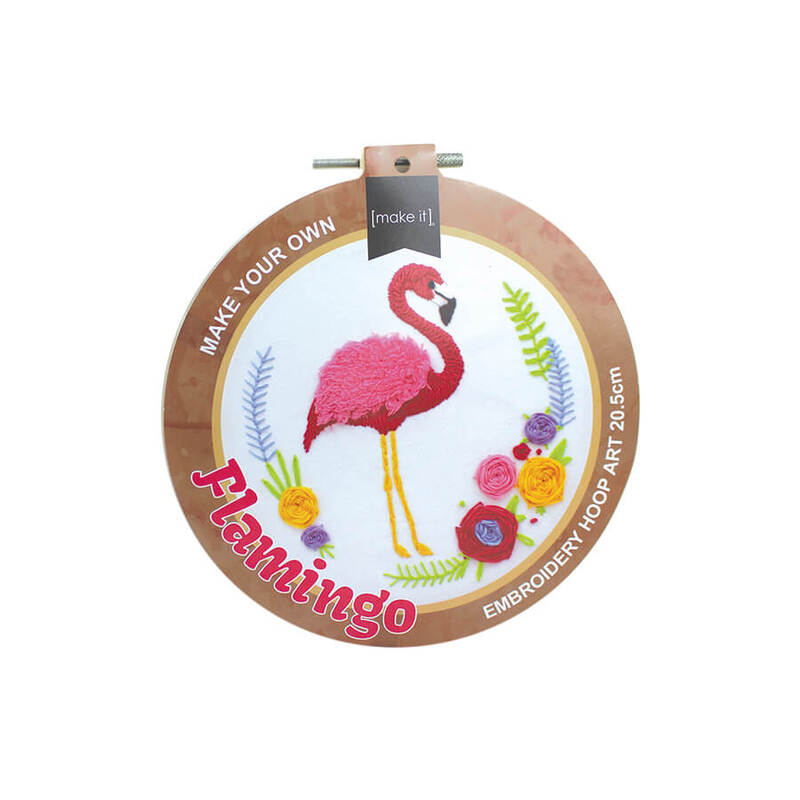 FLAMINGO, DIY Embroidery Hoop Art Kit 20.5cm by Make It