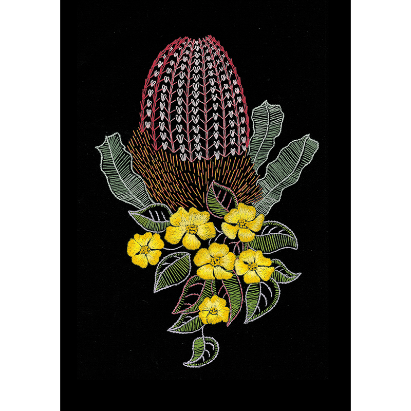 Banksia & Guinea Flowers Traced Linen Embroidery Kit 20 x 29cm, 587100