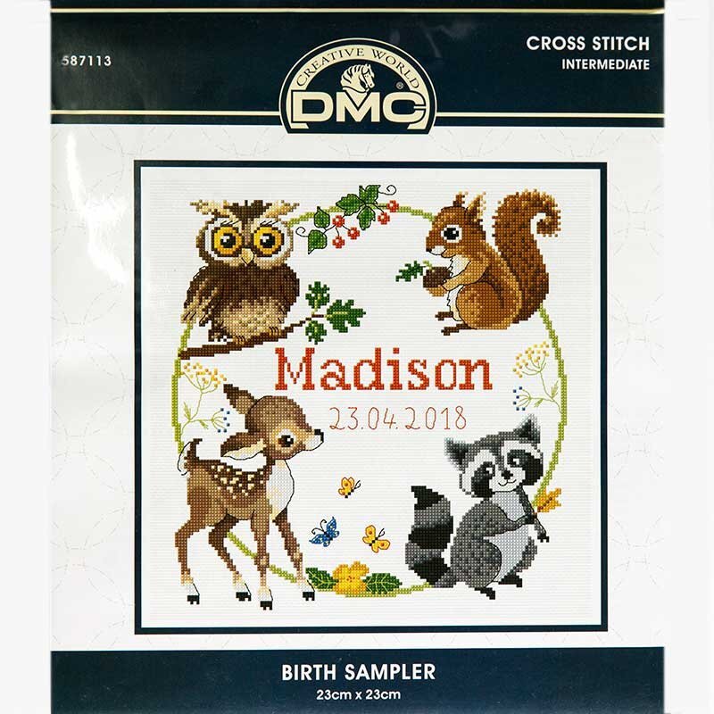 DMC, BIRTH SAMPLER Counted Cross Stitch Kit 587113, 23 x 23cm