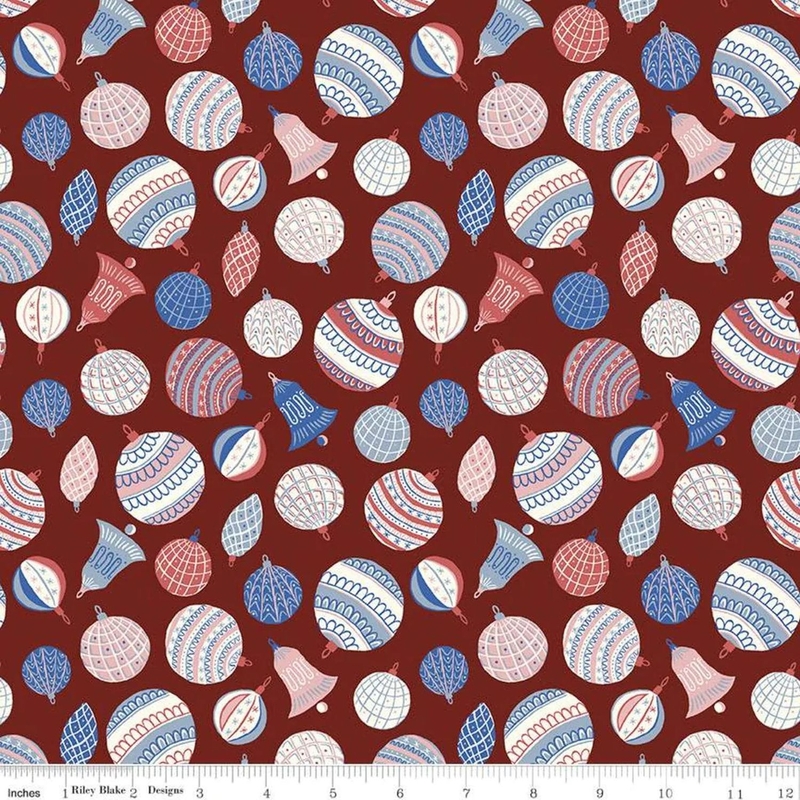 Liberty Merry & Bright BAUBLE BONANZA RED 110cm Wide Cotton Fabric 5929A Per 25cm