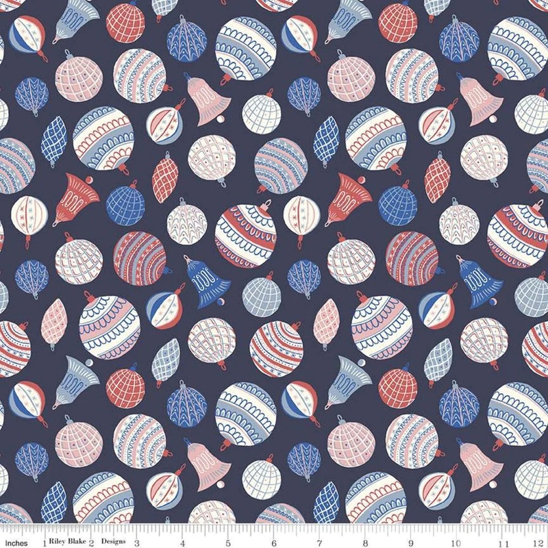 Liberty Merry & Bright BAUBLE BONANZA NAVY 110cm Wide Cotton Fabric 5929B Per 25cm